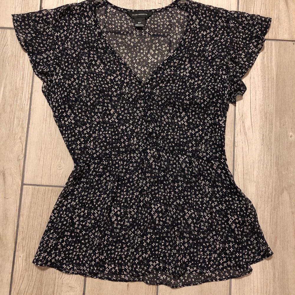 Club Monaco silk blouse floral print buttons S - Picture 5 of 8